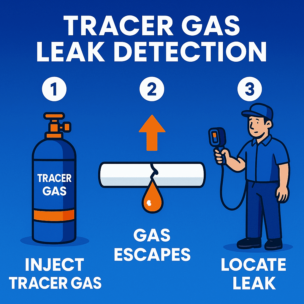 Tracer gas leak detection process diagram