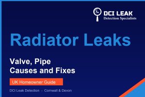 Diagram-style guide to where radiators and radiator valves leak